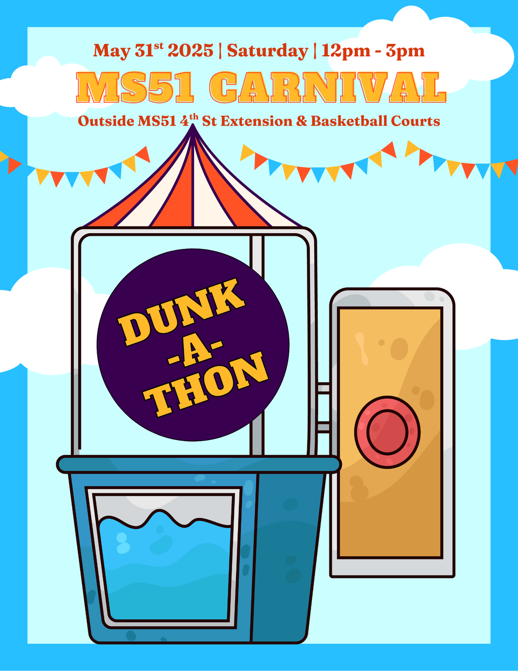 MS51 Carnival Dunk-A-Thon // Get your tickets to dunk our staff! $10 gets you five tries (presale online only) - $12 for five tries at the event.